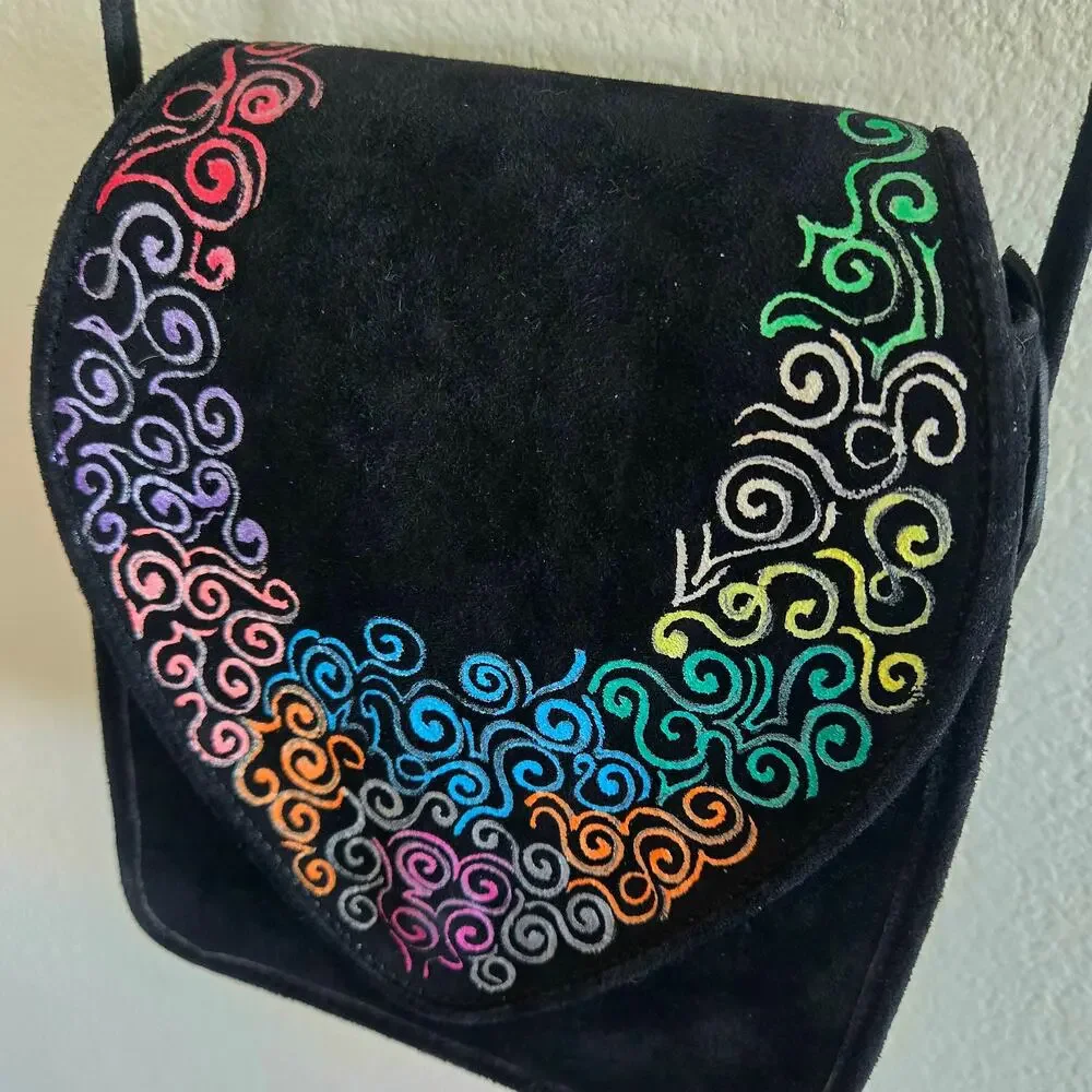 Vintage EL VAQUERO ITALY Leather and Suede hand painted crossbody or belt bag
